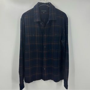 Banana Republic Plaid Button Down Shirt Womens Small Navy Blue Brown 100% Cotton